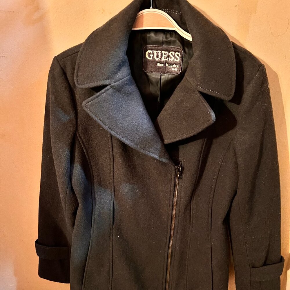 Guess Jacket Olive Green Wool with side front zipper, New, size Small